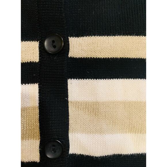 Christopher & Banks Sweater L Vest Set Striped Black Tan White Cardigan Button - Picture 5 of 10